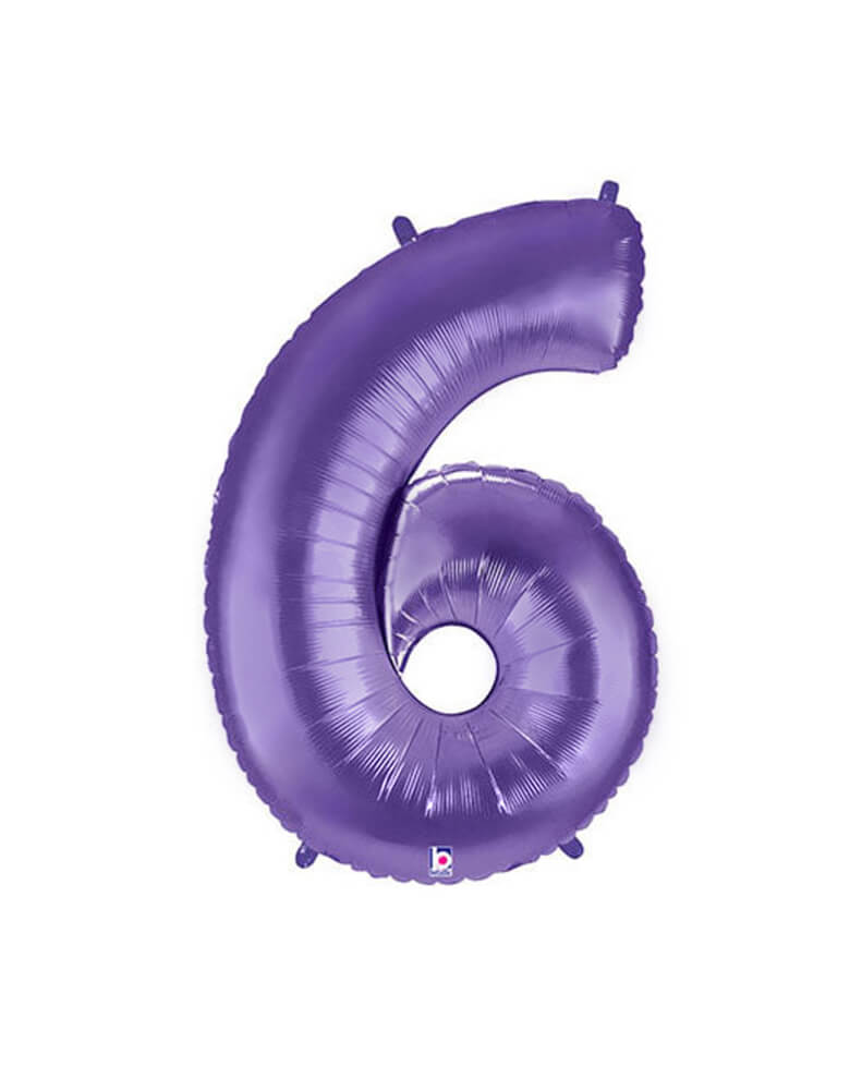 Betallic Balloon - 40 inches Purple Megaloon foil mylar number balloons - Number 6. This Giant Balloon is the ultimate way to celebrate someone's birthday, milestone event, a couple's anniversary, the anniversary of a business and for marketing a special priced product at a business! Also Perfect for Encanto Party, Butterfly Party, unicorn party or any birthday party for girls. These huge balloons are great for bouquets, photo backdrops, on the top of balloon columns and more.