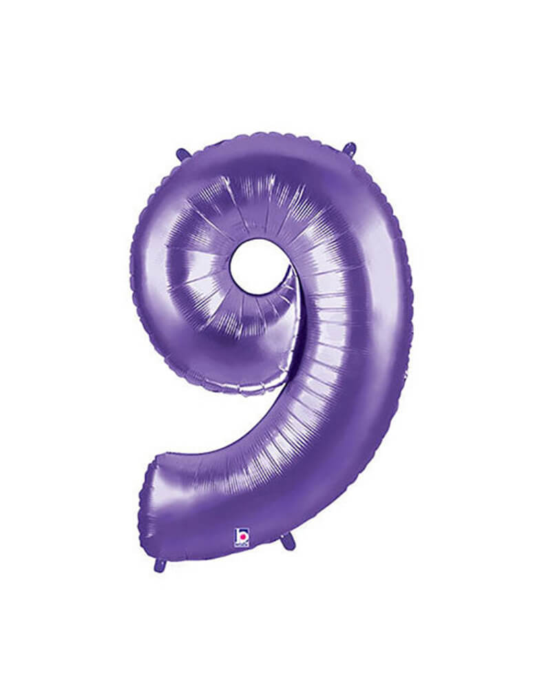 Betallic Balloon - 40 inches Purple Megaloon foil mylar number balloons - Number 9. This Giant Balloon is the ultimate way to celebrate someone's birthday, milestone event, a couple's anniversary, the anniversary of a business and for marketing a special priced product at a business! Also Perfect for Encanto Party, Butterfly Party, unicorn party or any birthday party for girls. These huge balloons are great for bouquets, photo backdrops, on the top of balloon columns and more.