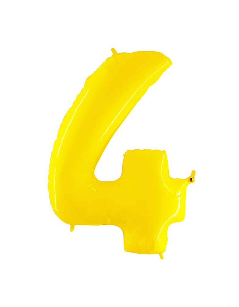 Party Brands Large 40" Yellow foil mylar number balloon Number 4. These huge balloons are great for bouquets, photo backdrops, on the top of balloon columns, incorporated into a balloon arches and more. t's perfect for a superhero or Pokemon themed birthday!