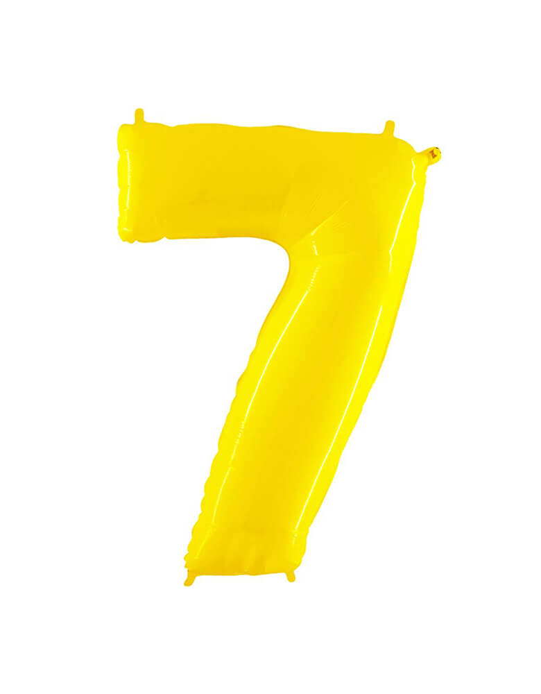 Party Brands Large 40" Bright Yellow foil mylar number balloon Number 7. These huge balloons are great for bouquets, photo backdrops, on the top of balloon columns, incorporated into a balloon arches and more. t's perfect for a superhero or Pokemon themed birthday!