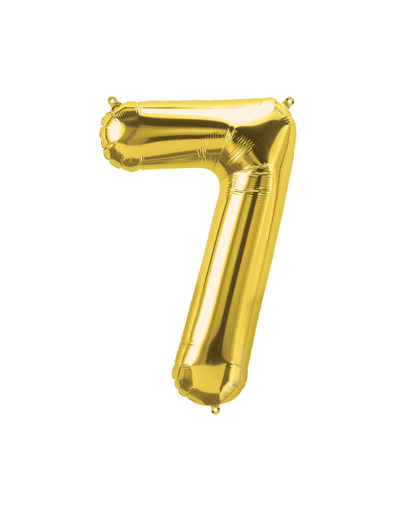 Talking Tables - We Heart Birthdays Foil Balloon Large Number - Number 7. This Giant Gold Foil Mylar Balloon is Perfect for birthdays, parties, and anniversaries