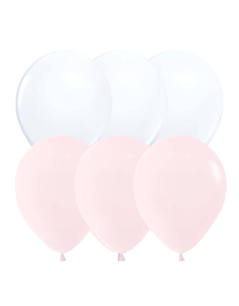 Fa-La-La-pink-themed Holiday Balloon Mix， Set of 12, including 8 pastel matte pink balloons and 4 white balloons
