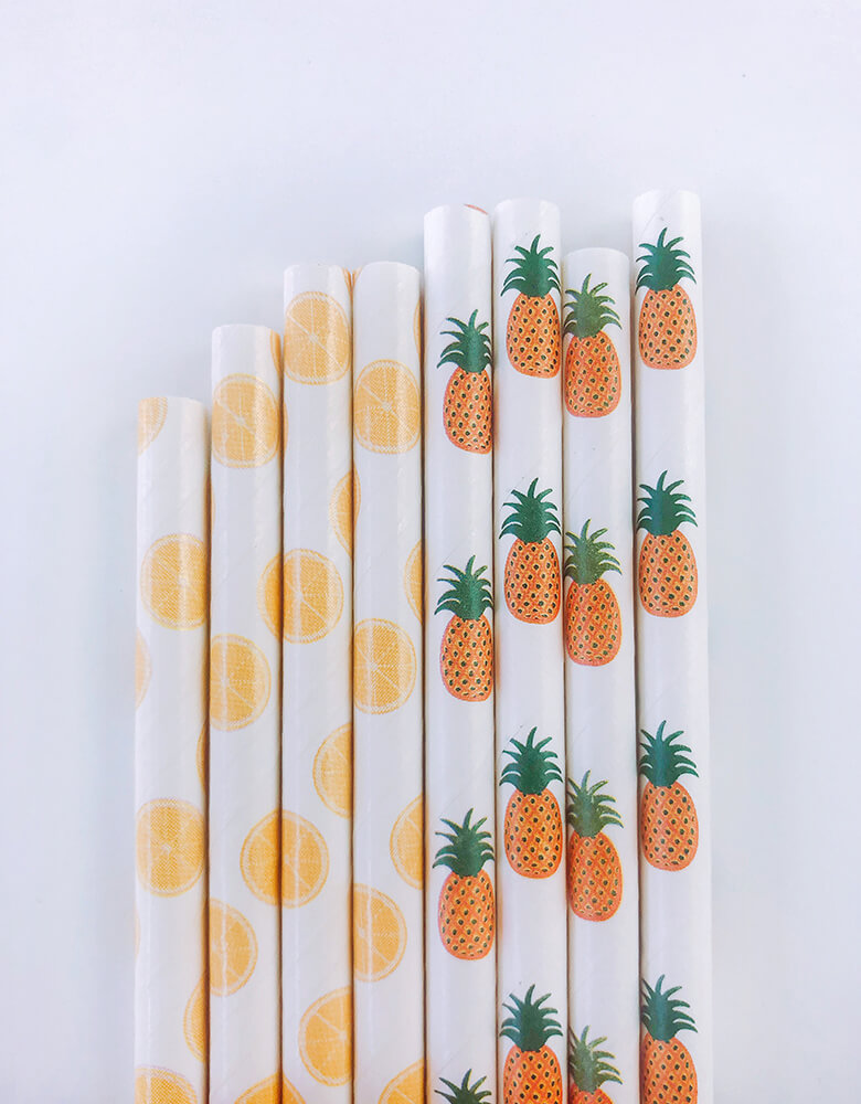 eco-friendly Lemon and Pineapple patten Party paper Straws