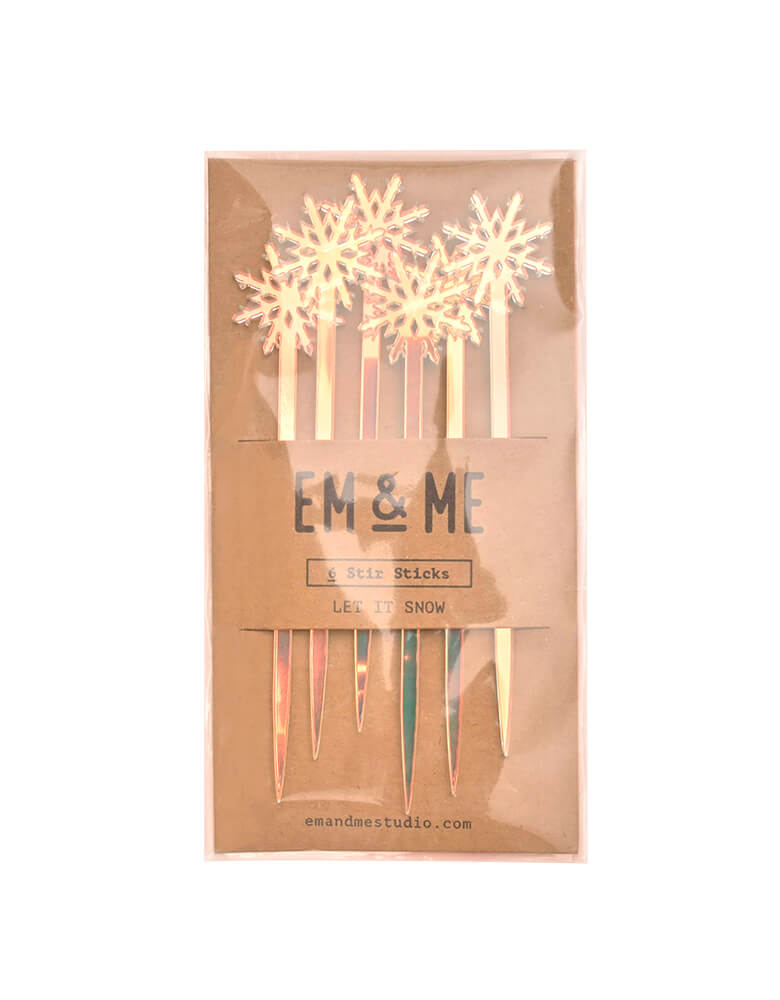 EM & ME - Let It Snow Stir Sticks. This grouping of snowflakes comes set of 6 of holographic acrylic snowflake stir sticks.   add a little extra glimmer of sparkle to any holiday, winter, or Frozen inspired party. 