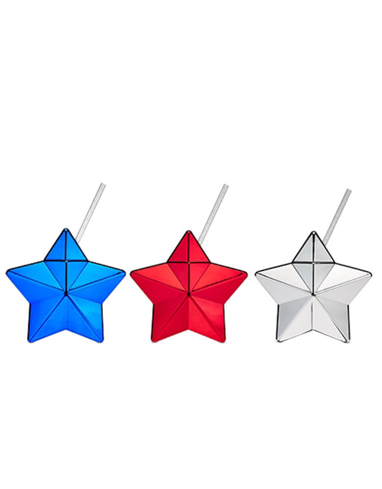 Liberty Star Drink Tumbler Set with straw by Blush. These metallic tumblers in blue, red and silver, they are your best accessory for firework-watching and party-hopping.