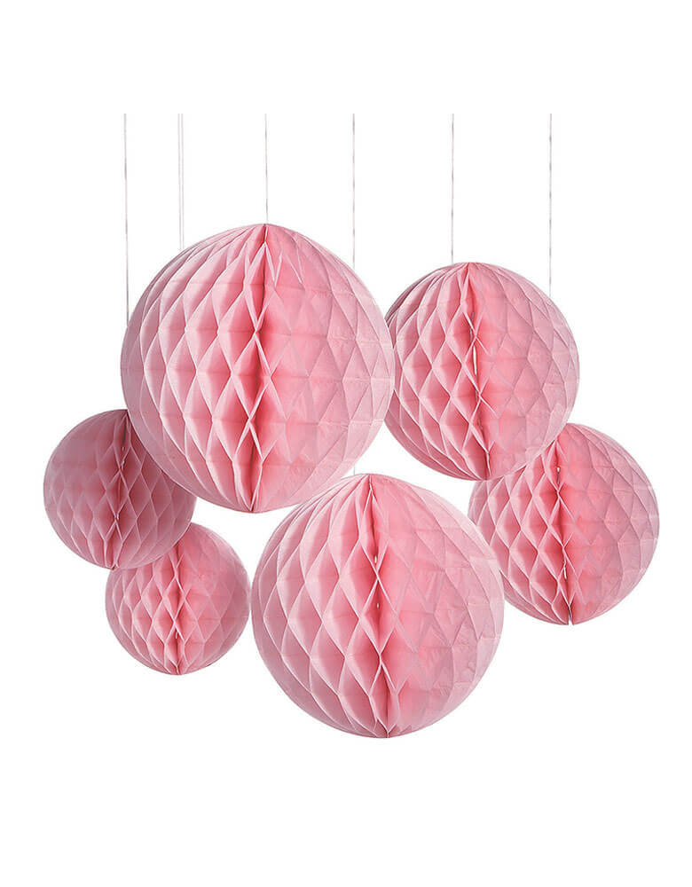 Light-pink-honeycomb-ceiling-decorations-Set of 6 perfect for a gender reveal party or any pink themed party decorations