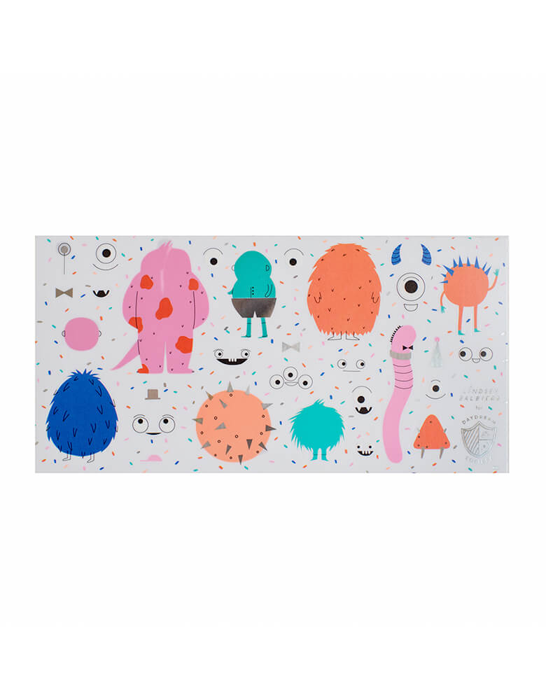 Momo Party's Little Monsters Build Your Own Monster Sticker Set by Daydream Society. Featuring a bright color palette full of neons and pops of holographic silver foil, these monster stickers deliver monstrous amounts of fun!