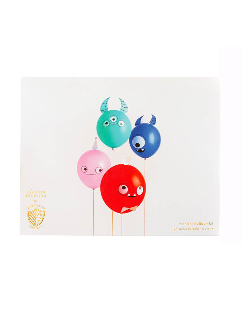 Daydream Society Little Monsters DIY balloon kit which includes Pack of 20 balloons, 4 in each color 4 pairs of horns, 24 paper spikes + accessories 36 clear glue dots and 80 feet of twine, perfect balloon decorations for a monsters themed party or Halloween bash