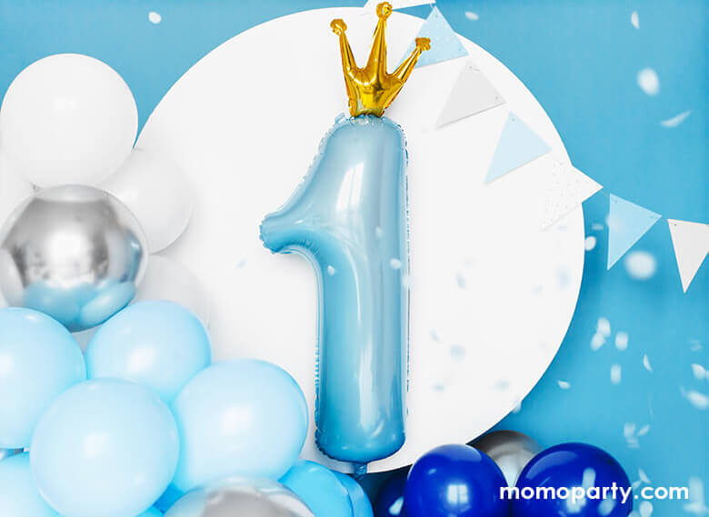 Little Crown Number 1 Pastel Blue Foil Balloon