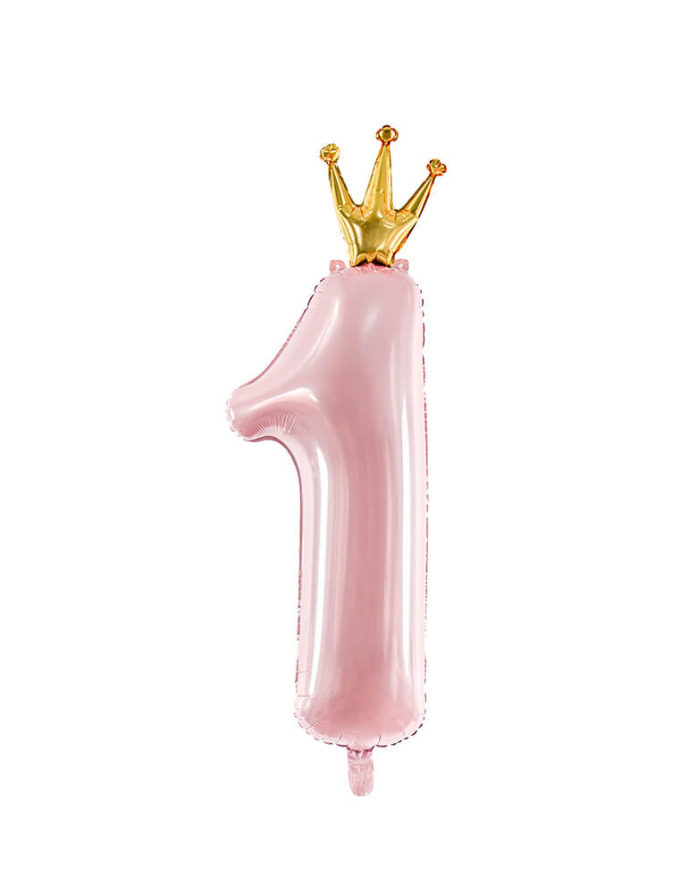 35 inch Little Crown Number 1 Pastel Pink Foil Balloon by Party Deco