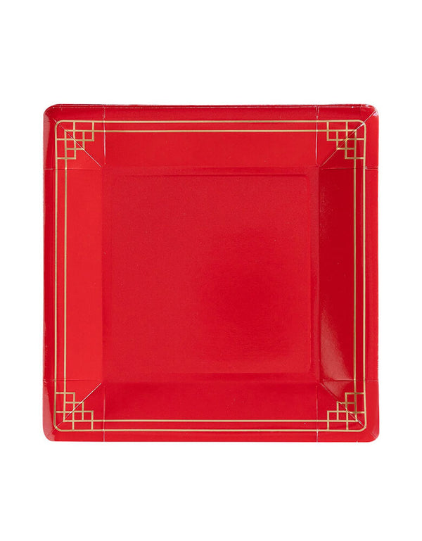 Red Border Plate Lunar New Year Square Border Plates (Set of 12)
