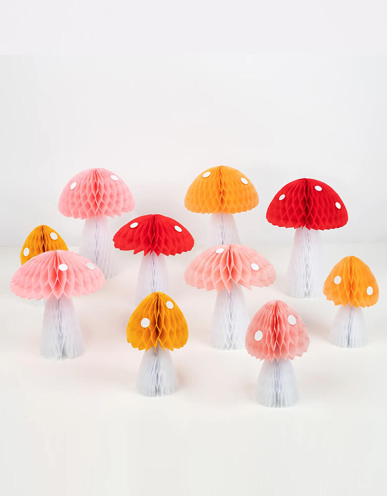 Meri Meri Honeycomb Mushroom Decorations Set of 10