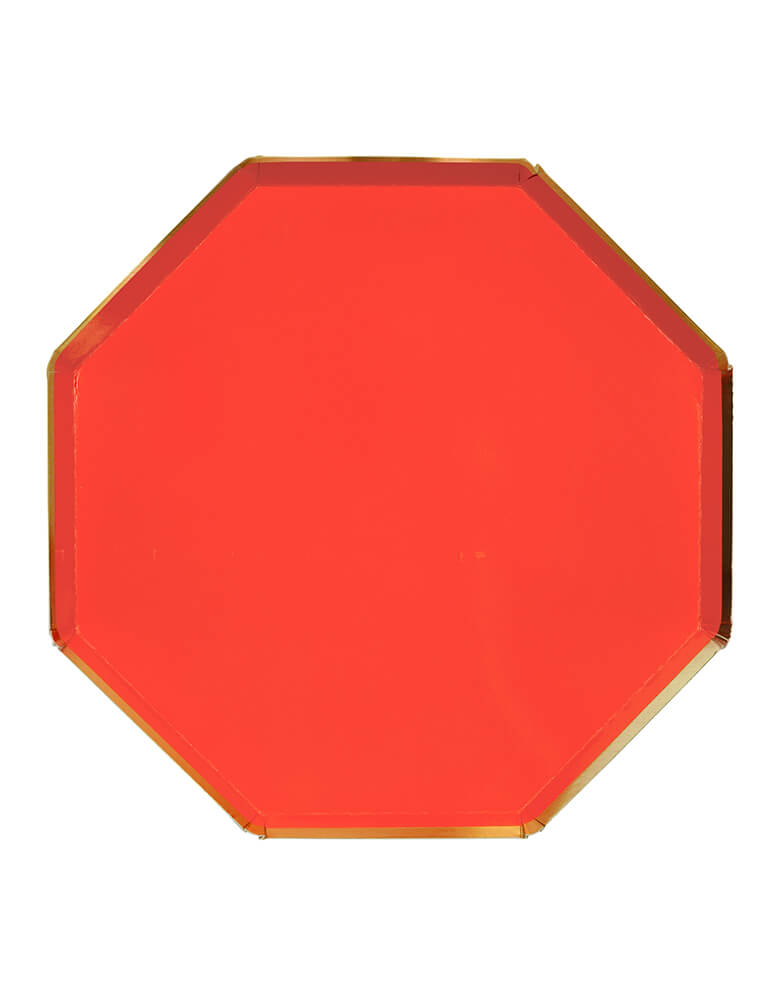 Meri Meri - Red Dinner Plates. pack of 8. Made from high-quality card with a shiny gold foil border and superb gloss finish, they are great for christmas party,  superhero party, Farm themed birthday, or any modern party and celebrations