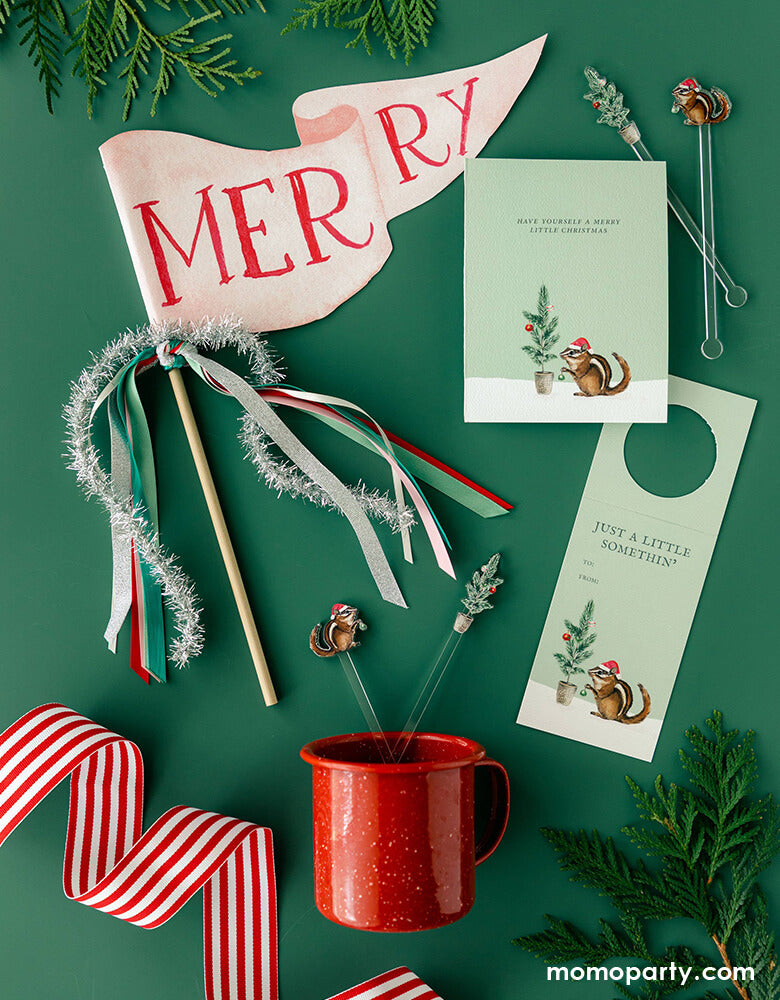 Merry Party Pennant, sticks in the Red Enamelware Cup