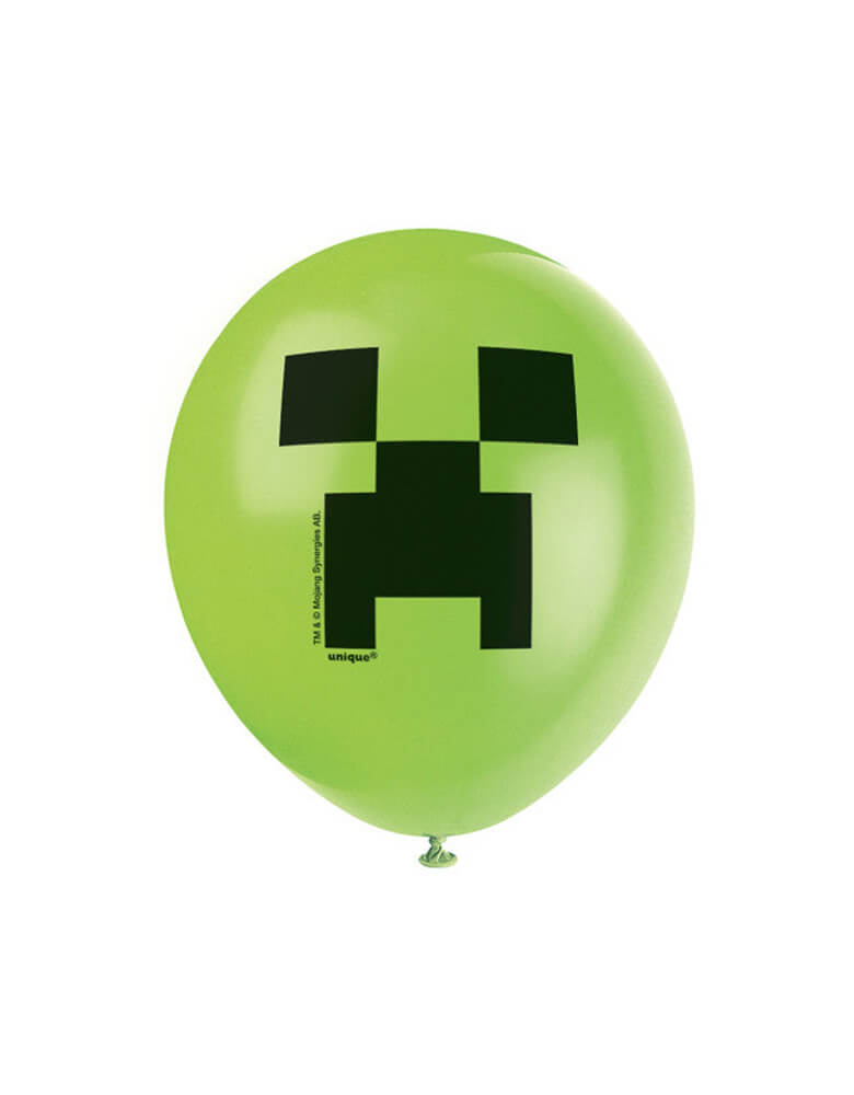 Minecraft Latex Balloon Mix by Unique Industries. Featuring a green latex balloon with creeper face print. Add this cool set of Minecraft Creeper latex balloon mix to your Minecraft themed party!