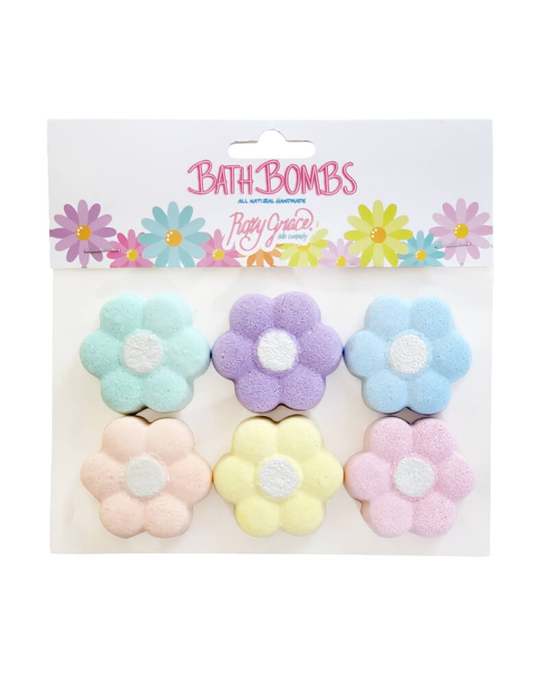 Roxy Grace - Mini Daisy Bath Bombs. pack of 6. featuring 6 daisy shaped bath bomb in pastel color.  Each flower is scented with the concentrated aroma of the highest quality essential oils and organic fragrance oils. They make perfect a sleepover party gift, salon themed party, a fun bath time or Easter basket fillers for your little ones! 