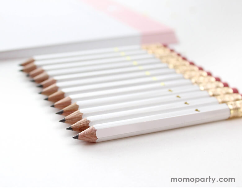 Mini Gold Heart - White Mini Pencils (Set of 12)