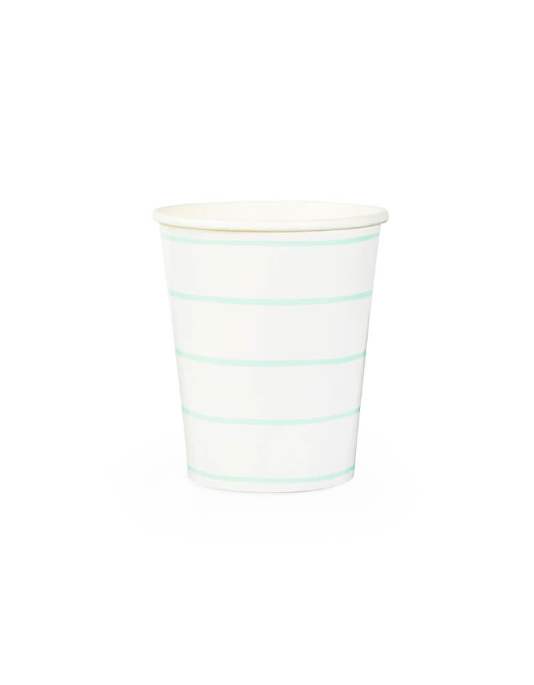 Daydream Society Frenchie Striped Paper Party Cup in Mint color, Pack of 8. A Eco-friendly modern party tableware, simple modern look party supplies for Modern party event, baby shower, bridal shower, any event and celebration.