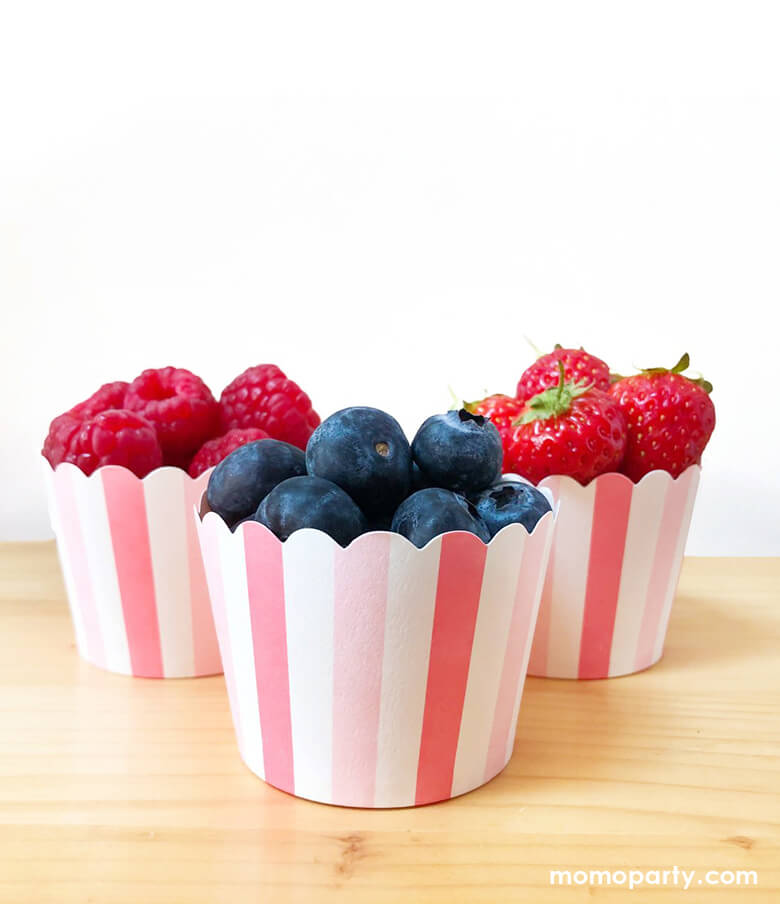 Talking Tables - Mix & Match Pink Treat Cups filled with blueberries, strawberries, and raspberries 