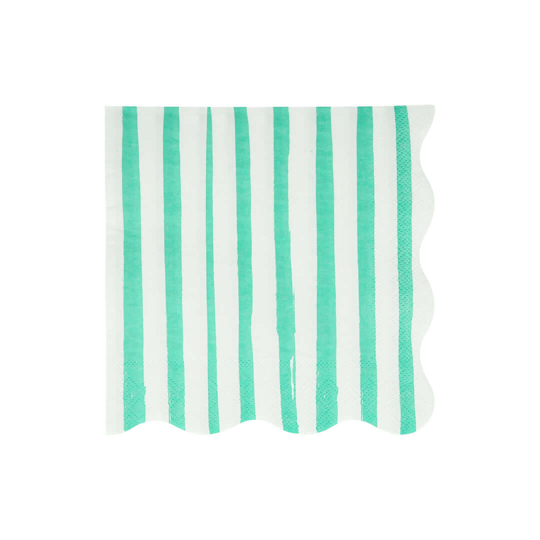 Green stripe napkins of Mix Stripe Large Napkins by Meri Meri. Made from eco-friendly paper. These wonderful large pale green stripe napkins with scalloped edges. These modern party napkins will add lots of color and style to any party table