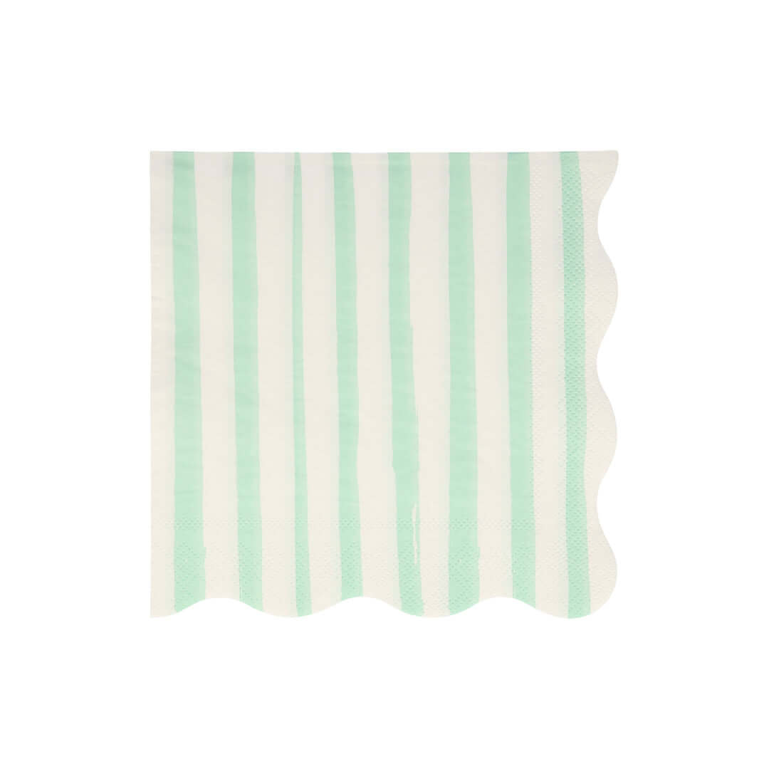 Mint stripe napkins of Mix Stripe Large Napkins by Meri Meri. Made from eco-friendly paper. These wonderful large pale Mint stripe napkins with scalloped edges. These modern party napkins will add lots of color and style to any party table