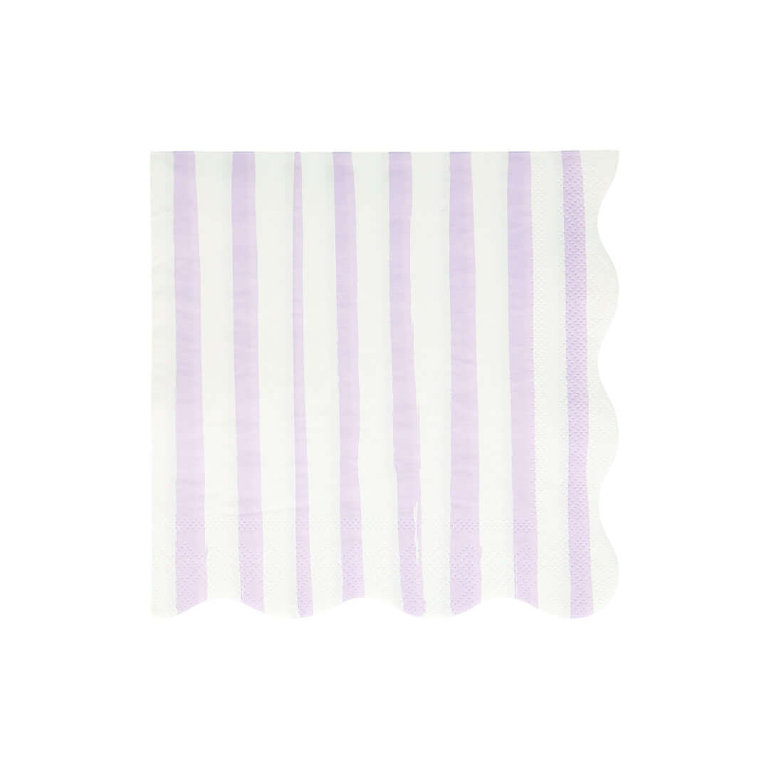 Purple Stripe Large Napkins by Meri Meri. Made from eco-friendly paper. These wonderful large Purple stripe napkins with scalloped edges. These modern party napkins will add lots of color and style to any party table
