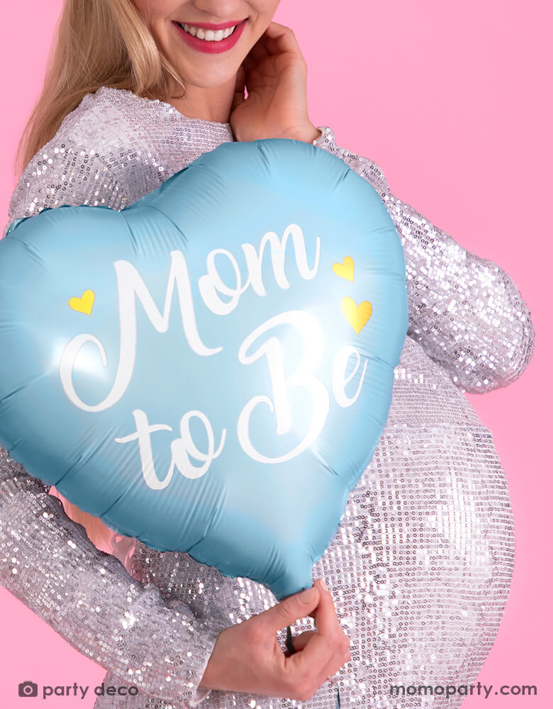 Mom To Be Blue Heart Shaped Foil Balloon