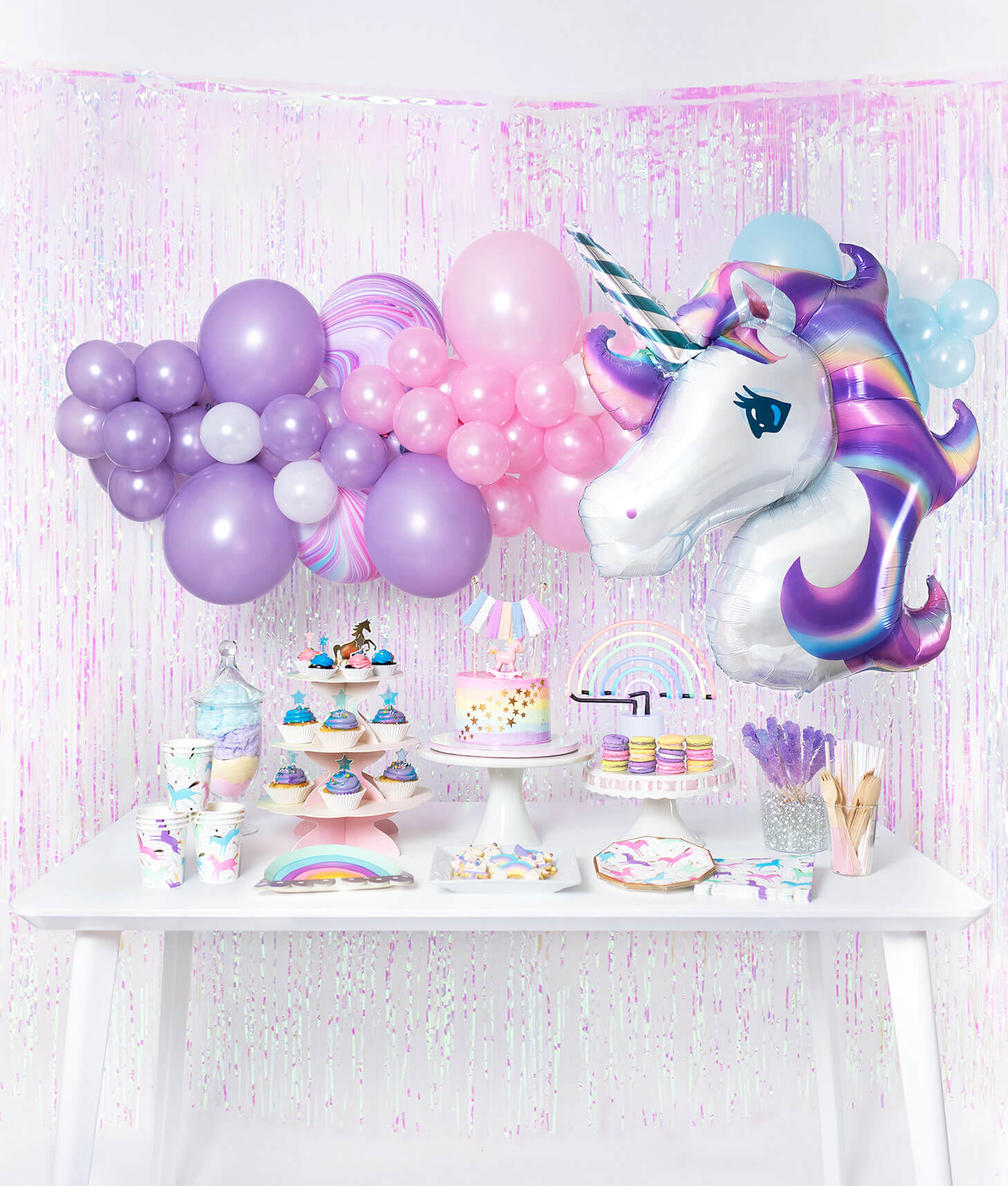 girls magical unicorn themed birthday party idea and inspiration decoration set up