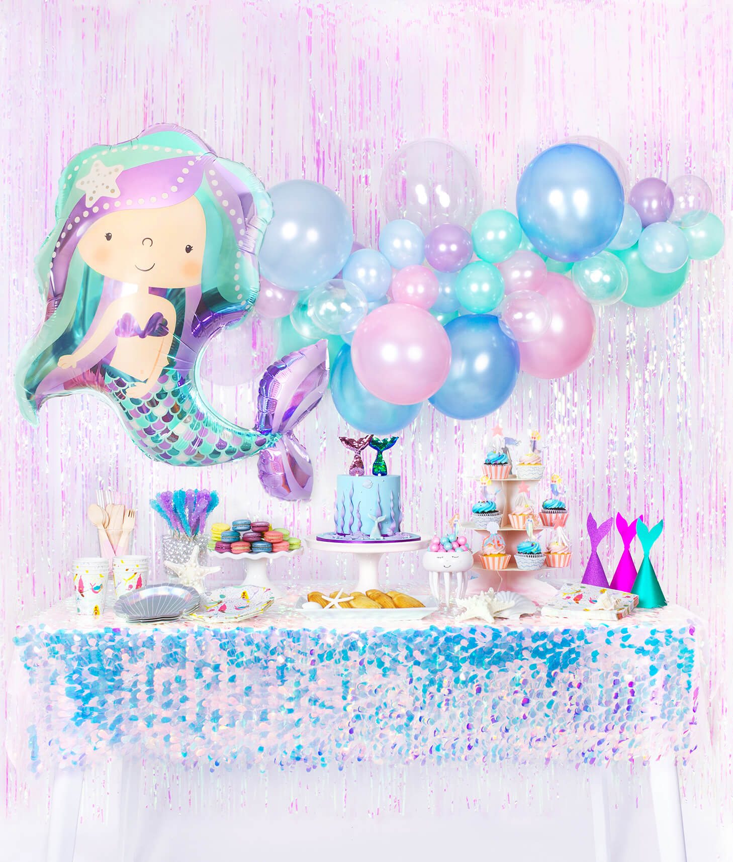 Girls Mermaid birthday party Table Set up look, Decorations and inspiration