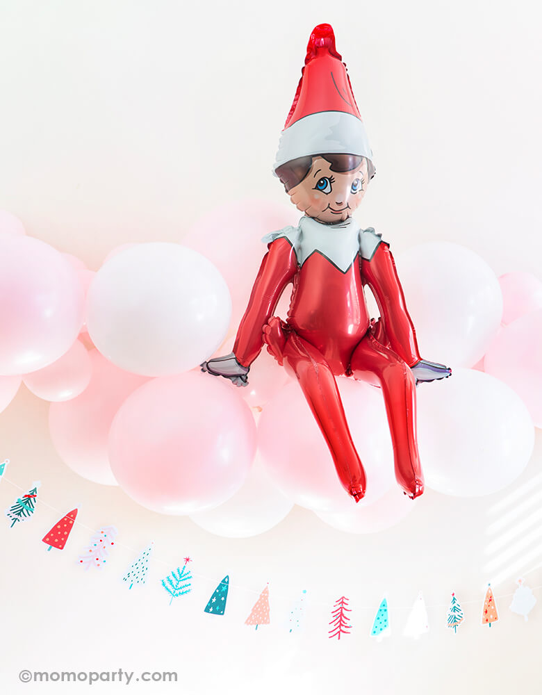 Christmas Sitting Elf on the Shelf Foil Mylar Balloon
