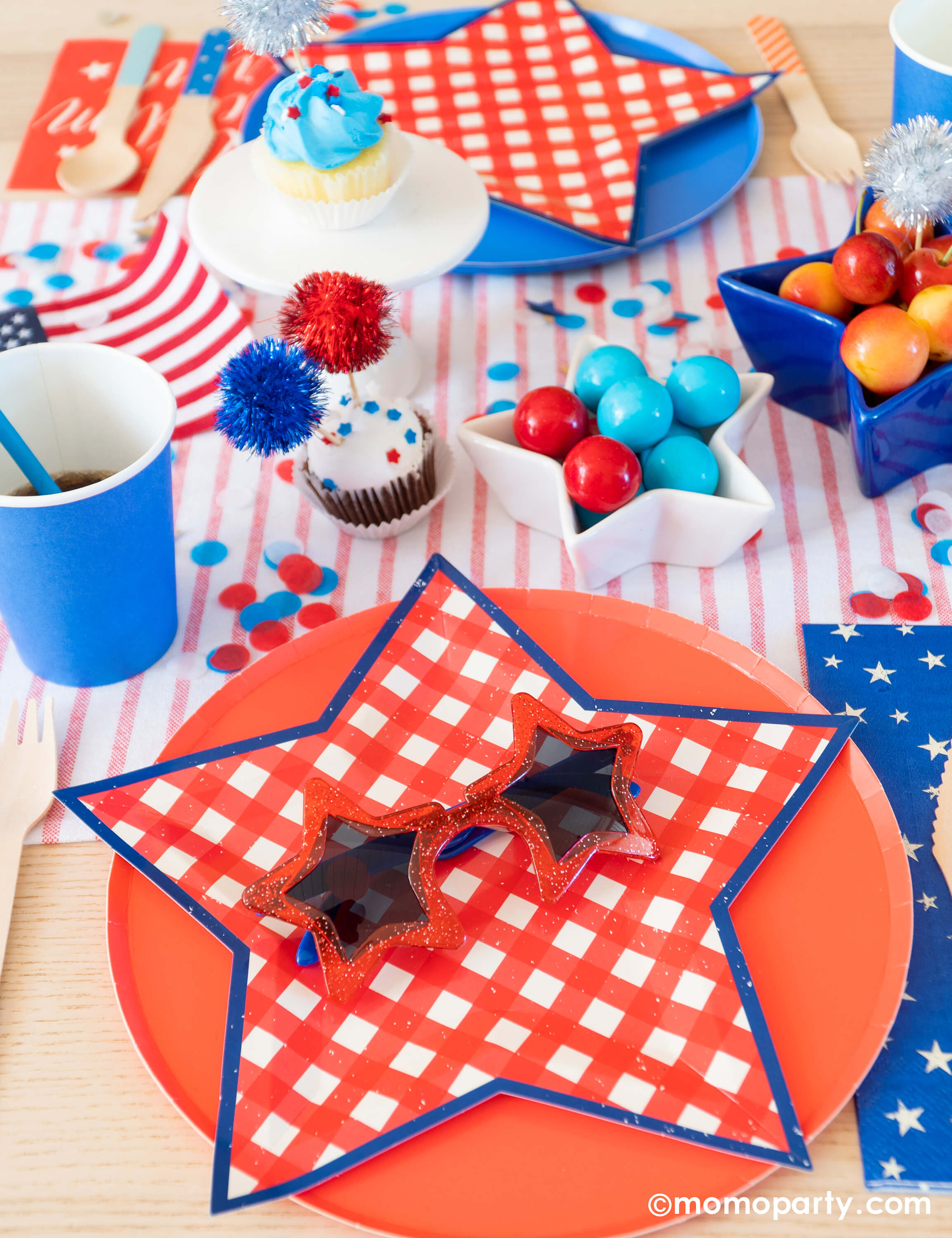 Blue And Red Plaid Star Shaped Plates (Set of 12)