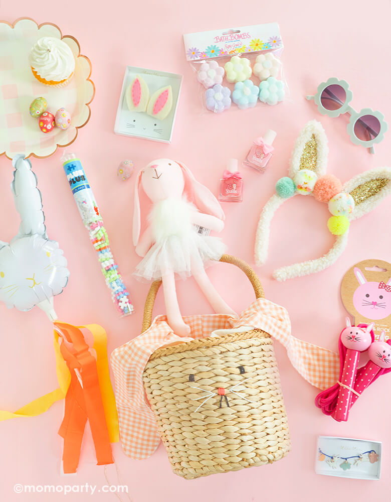 Gingham Bunny Straw Easter Basket