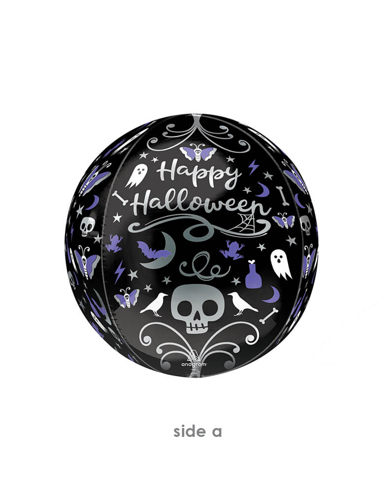 one side of Anagram Balloon - 43164 Moonlight Halloween Orbz® XL™ G20. This 16 inches amazing iridescent moonlight Halloween orbz foil balloon will be a hit at your Halloween party!