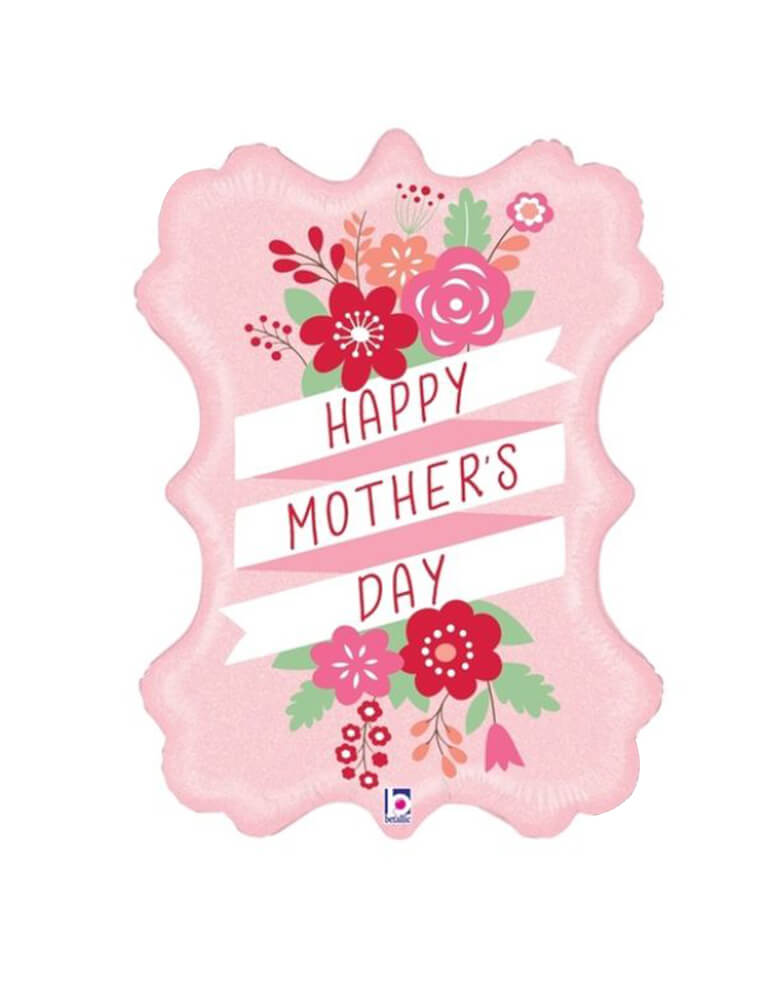 Betallic Balloon - Mother's Day Fresh Floral Shaped Foil Balloon. This Betallic Foil Holographic Shape (34") Fresh Floral Mother's Day featuring a "happy mother's day" text in a robbin shape design with flowers around, perfect for a mother's day celebration