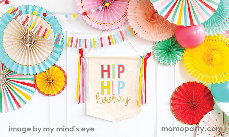 Hip Hip Hooray Paper Fans  with  a Hip hop Hooray wall decor 