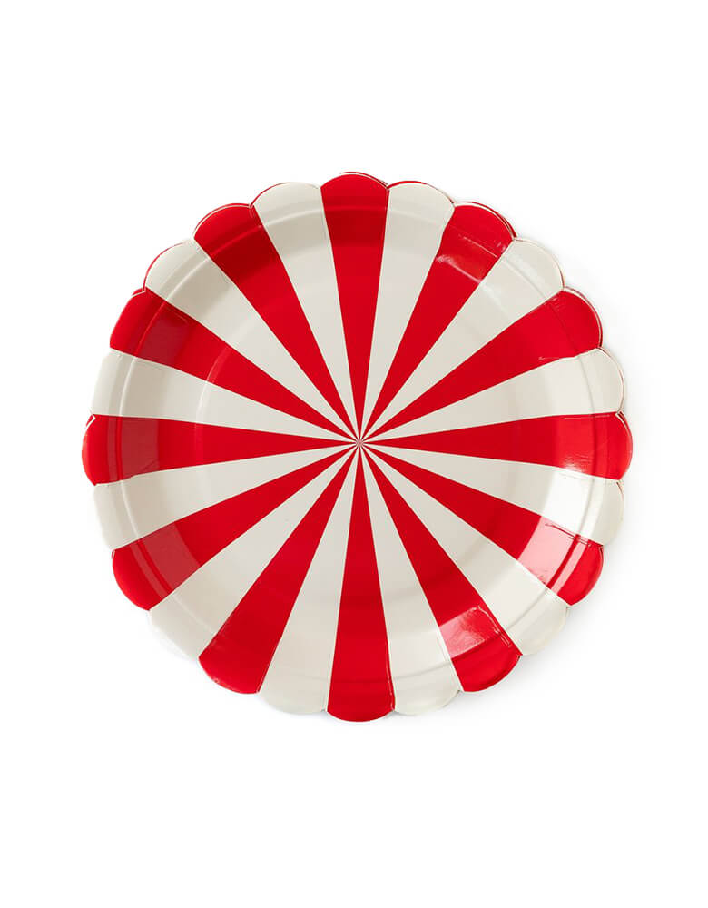 My Minds Eye - SSP842 - CIRCUS STRIPE 9" PLATES. This fun red and white carnival stripe pairs perfectly with our navy fireworks plate and our blue and white stars table runner.