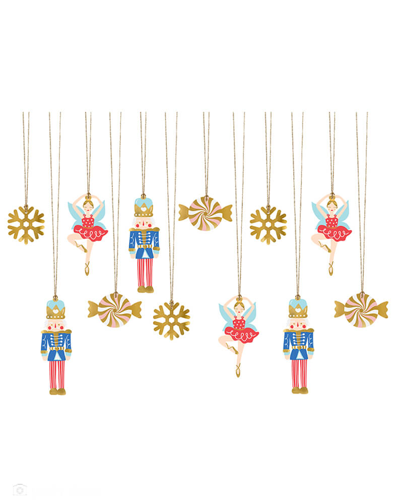Party Deco - Nutcracker Gift Tags. including Nutcracker themed elements with gold strings. . This set of Christmas gift tags is simply adorable for this Holiday season. also hanging it on your christmas tree as ornaments