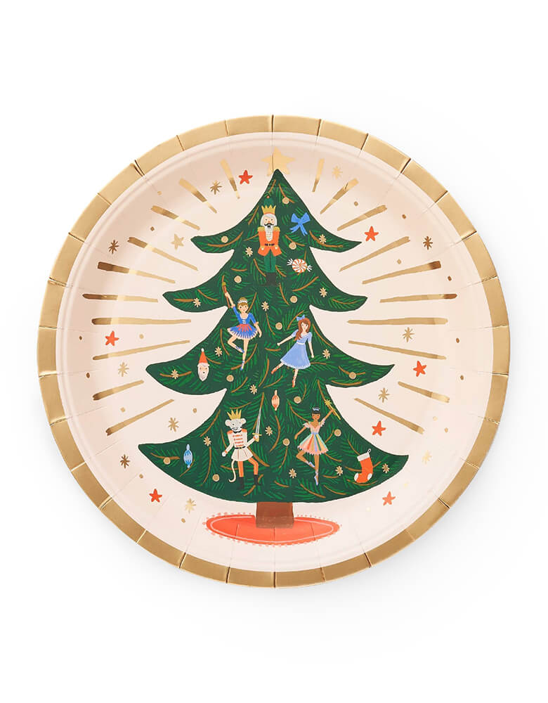 Rifle Paper Co - Nutcracker Large Plates. These party plates featuring the larger-than-life tree from the Nutcracker (and some favorite characters!) are a festive touch for any family gathering, cookie decorating event, or Christmas party.
