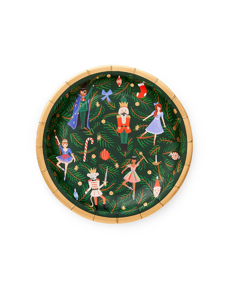 Rifle Paper Co - Nutcracker Small Plates. These small holiday party plates featuring your favorite Nutcracker characters and gold foil accents are a festive touch for any family gathering, cookie decorating event, or Christmas party.