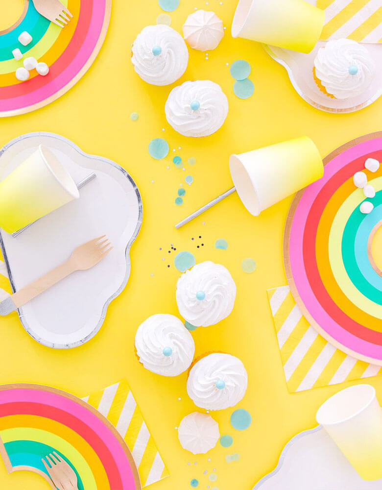Oh Happy Day Rainbow Shaped Paper Plates and cloud shaped Plate