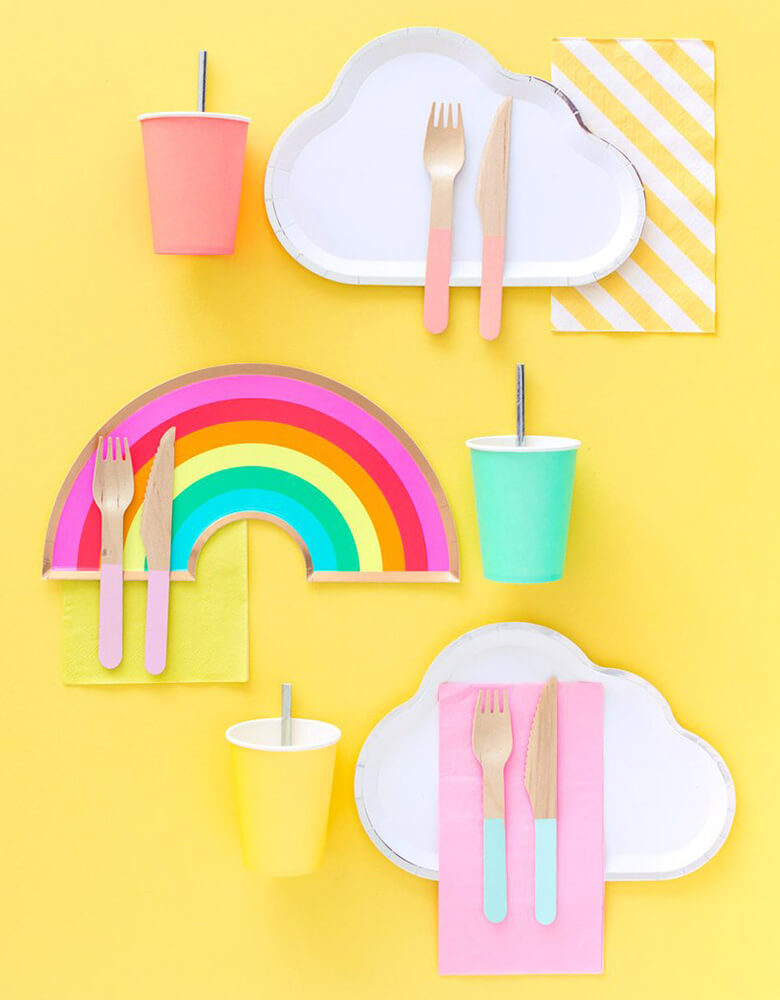 Oh Happy Day Rainbow Shaped Paper Plates and cloud shaped Plate