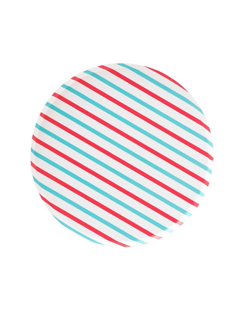 Pattern Party Paper Plates designed by OH happy Day - 9 inch  Cherry & Sky Stripes