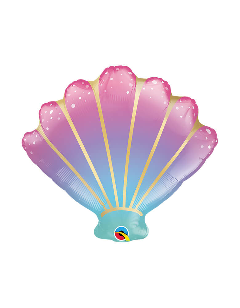 Momo Party's 21" Ombre Sea Shell Foil Balloon by Qualatex Balloons, perfect for kid's mermaid themed and under the sea party.