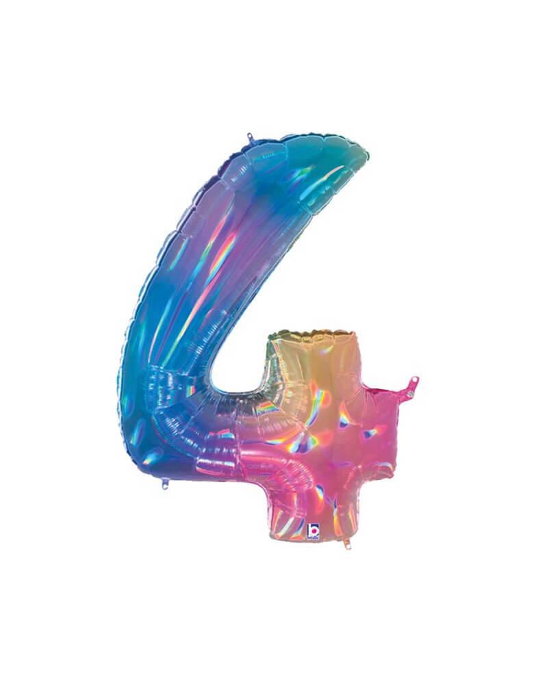40" Betallic MegaLoons opal holographic number 4 foil balloon for a rainbow party