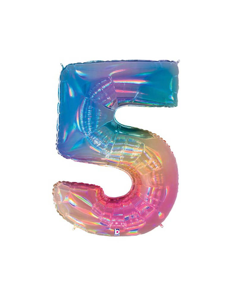 40" Betallic MegaLoons opal holographic number 5 foil balloon for a rainbow party
