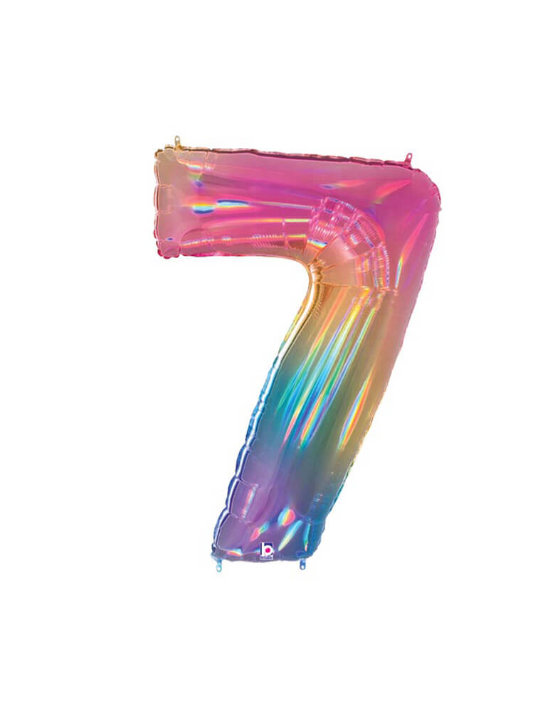 40" Betallic MegaLoons opal holographic number 7 foil balloon for a rainbow party