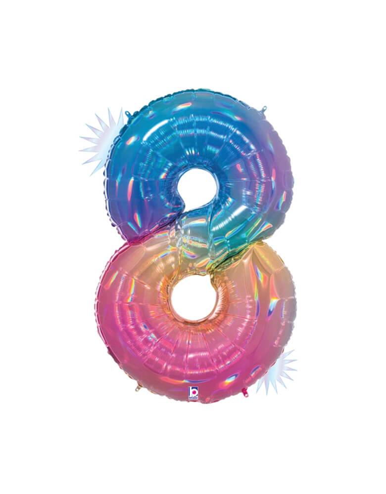 Betallic Balloon Megaloons®, Holographic, Opal Holographic, 15848RW 40"  MegaLoons Number 8 Opal Rainbow foil balloon for a rainbow party
