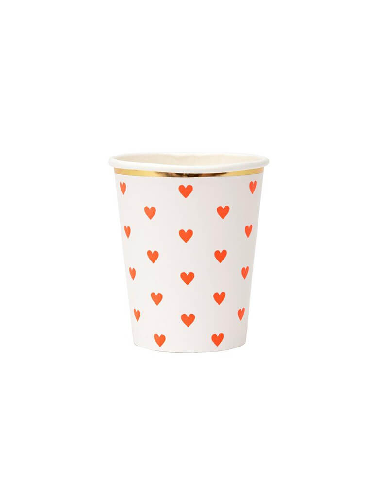 Meri Meri 9 oz Party Palette Heart Cup in red with heart pattern on them and gold foil edge