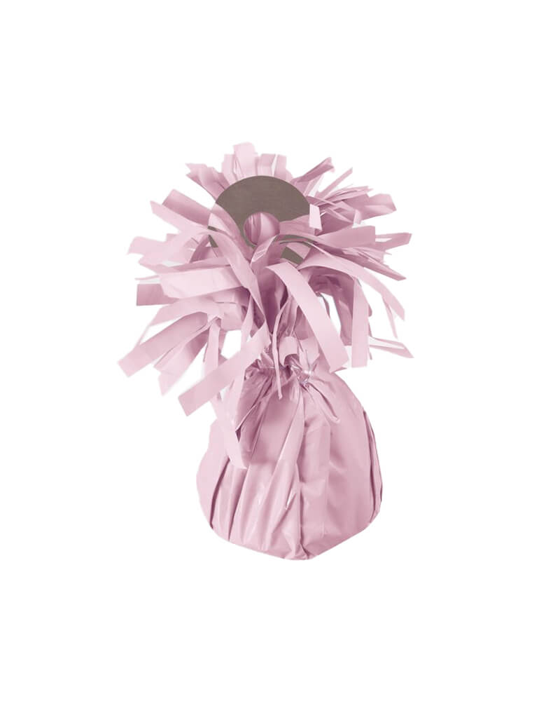 Forum Novelties Pastel Pink Party Small Balloon Weight with Fringe wrap design, Capable of securing up to 15 - 11" latex latex or 12 foil helium filled balloons, great for balloon bouquets. Features an attached plastic tab that comes up from the middle of weight to tie your balloon ribbons on to. This balloon weight makes a great party table centerpiece for baby shower, princess party, tea party or any modern birthdays girls birthday party