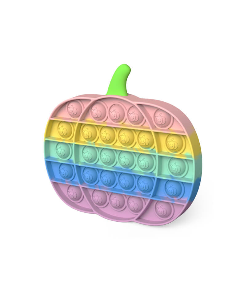 Pastel Pumpkin Pop-it Fidget Toy. Fidget and Sensory Game - Pastel Tie Dye in a pumpkin sharp. Addictive, sensory fun that keeps the little ones busy popping while learning fine motor skills. Just pop it! Your little ghoul or little ghost will love this pumpkin fidget toy in beautiful pastel colors. It makes a great filler for a fall occasion bin or Halloween basket for the little ones!